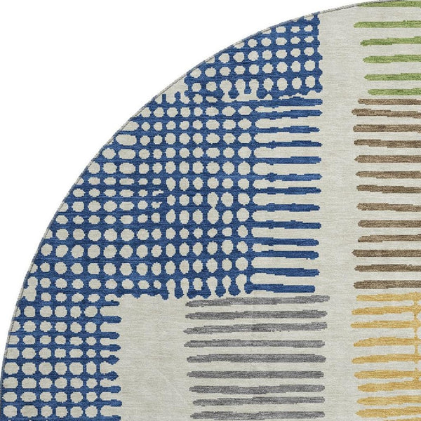 HomeRoots 8' X 10' Washable Area Rug in Beige, Blue & Green Geometric Design with UV Protection for Durability 709858