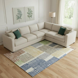 HomeRoots 10' X 14' Modern Geometric Area Rug in Beige, Blue & Green - Washable, UV Protected, Stylish & Durable 709860