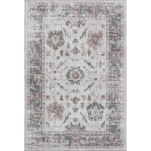 HomeRoots 5' X 8' Stylish Blush Ivory & Denim Blue Washable Area Rug with UV Protection for Daily Durability 709862