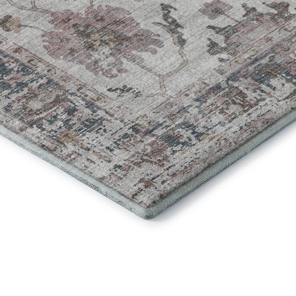 HomeRoots 5' X 8' Stylish Blush Ivory & Denim Blue Washable Area Rug with UV Protection for Daily Durability 709862