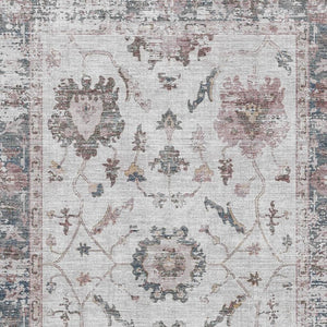 HomeRoots 5' X 8' Stylish Blush Ivory & Denim Blue Washable Area Rug with UV Protection for Daily Durability 709862