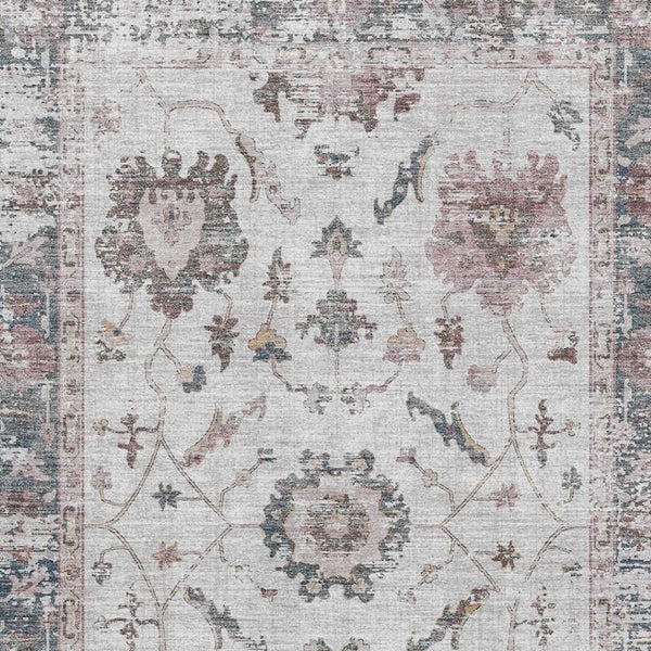 HomeRoots 5' X 8' Stylish Blush Ivory & Denim Blue Washable Area Rug with UV Protection for Daily Durability 709862