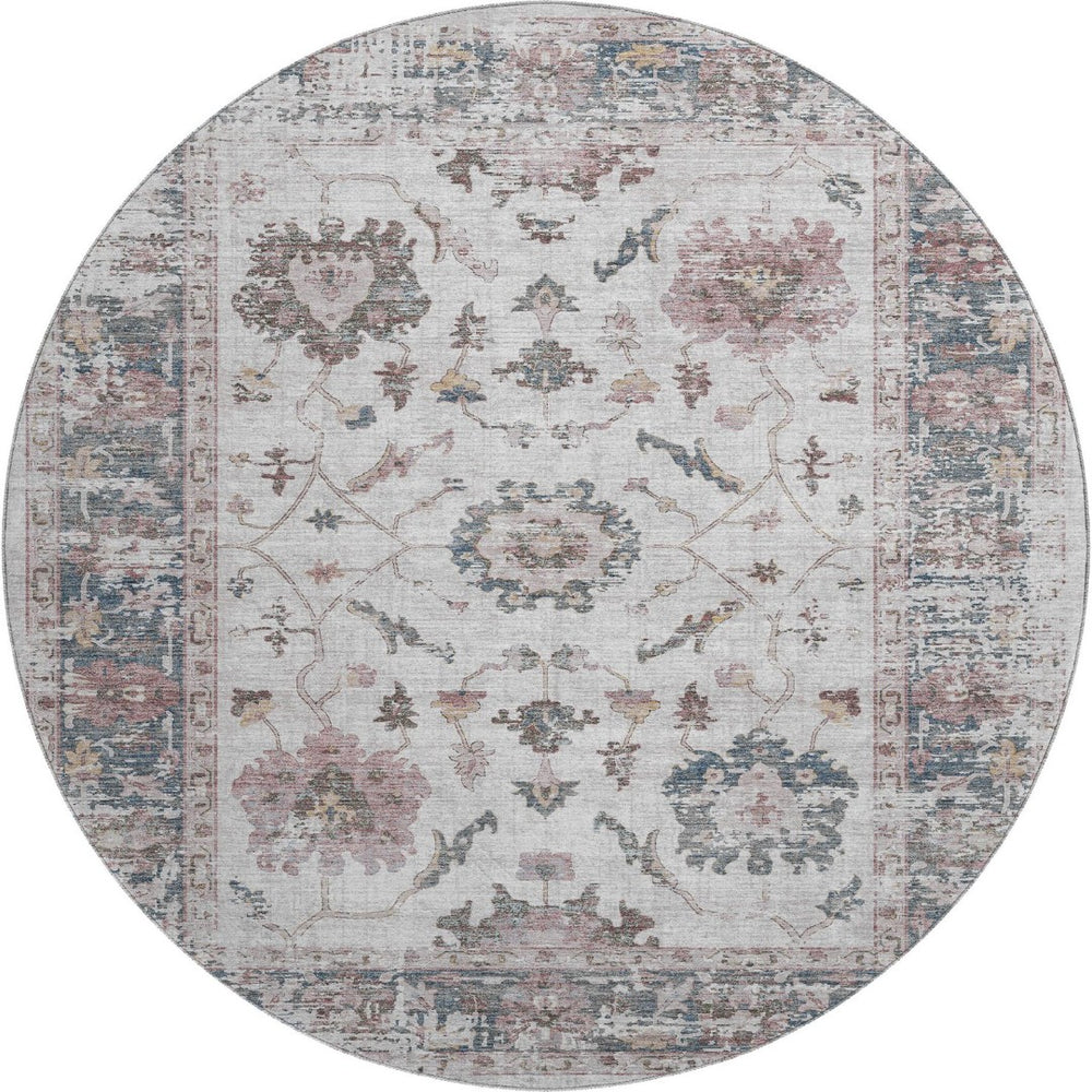 HomeRoots 8' X 10' Blush Ivory and Denim Blue Oriental Washable Area Rug with Stain Resistance & UV Protection 709864