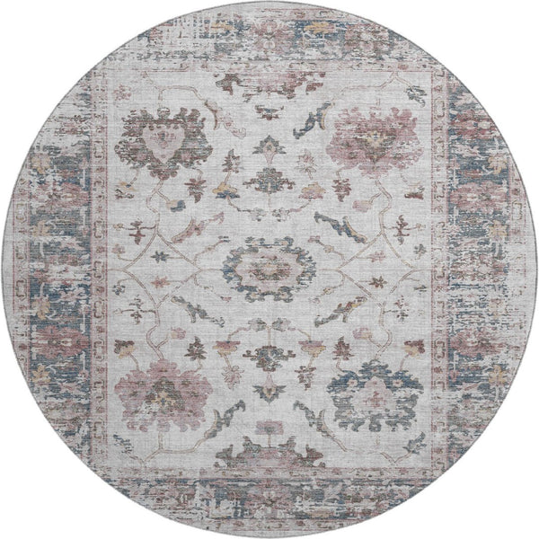 HomeRoots 8' X 10' Blush Ivory and Denim Blue Oriental Washable Area Rug with Stain Resistance & UV Protection 709864