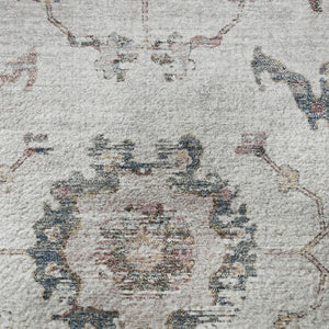 HomeRoots 8' X 10' Blush Ivory and Denim Blue Oriental Washable Area Rug with Stain Resistance & UV Protection 709864