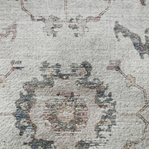 HomeRoots 8' X 10' Blush Ivory and Denim Blue Oriental Washable Area Rug with Stain Resistance & UV Protection 709864