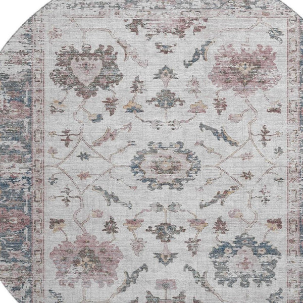 HomeRoots 8' X 10' Blush Ivory and Denim Blue Oriental Washable Area Rug with Stain Resistance & UV Protection 709864