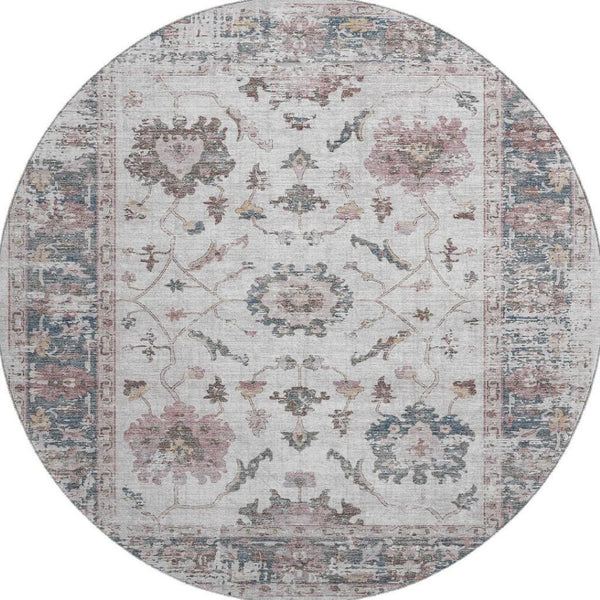 HomeRoots 8' X 10' Blush Ivory and Denim Blue Oriental Washable Area Rug with Stain Resistance & UV Protection 709864