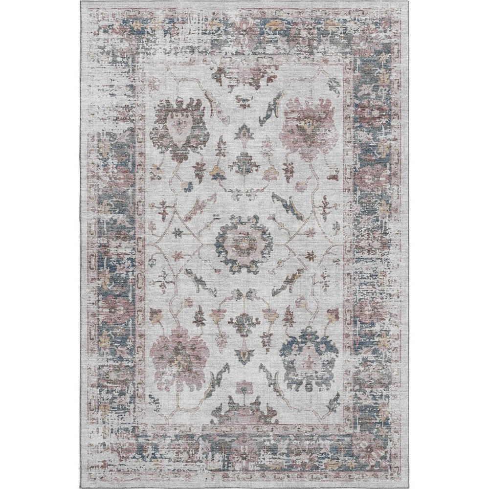 HomeRoots 9' X 12' Washable Blush Ivory & Denim Blue Oriental Area Rug - Stain Resistant with UV Protection 709865