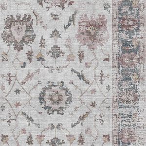 HomeRoots 9' X 12' Washable Blush Ivory & Denim Blue Oriental Area Rug - Stain Resistant with UV Protection 709865