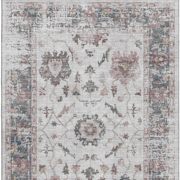 HomeRoots 9' X 12' Washable Blush Ivory & Denim Blue Oriental Area Rug - Stain Resistant with UV Protection 709865