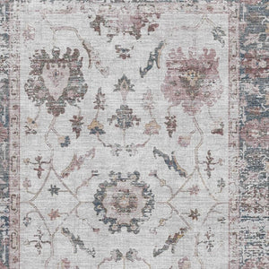 HomeRoots 10' X 14' Blush Ivory & Denim Blue Oriental Washable Rug – Stain Resistant, UV Protected, Stylish Home Decor 709866