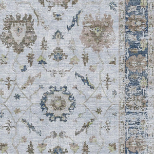 HomeRoots 5' X 8' Blue-Gray & Taupe Oriental Area Rug – UV Protected, Machine Washable & Stain Resistant! 709868