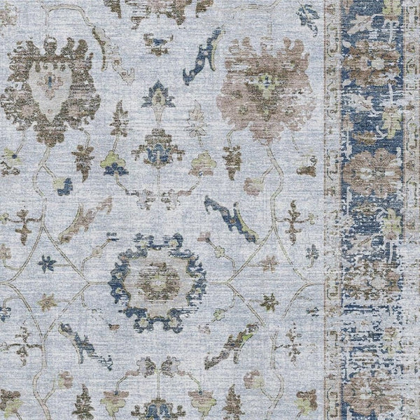HomeRoots 5' X 8' Blue-Gray & Taupe Oriental Area Rug – UV Protected, Machine Washable & Stain Resistant! 709868