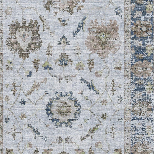 HomeRoots 8' Blue Gray & Taupe Washable Round Oriental Rug - UV Protected, Stain Resistant, Ideal for High-Traffic Areas 709869