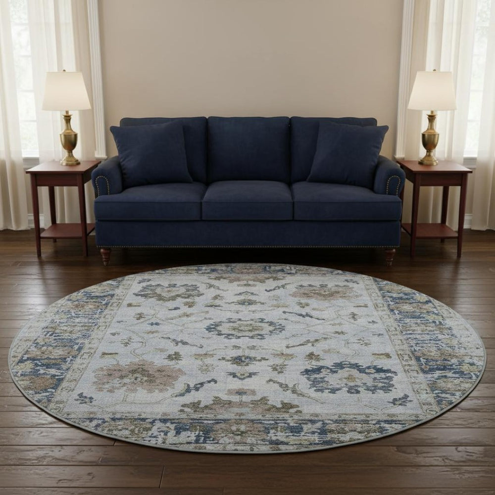 HomeRoots 8' X 10' Blue Gray & Taupe Washable Oriental Area Rug – Stain Resistant, UV Protected & Durable Design 709870