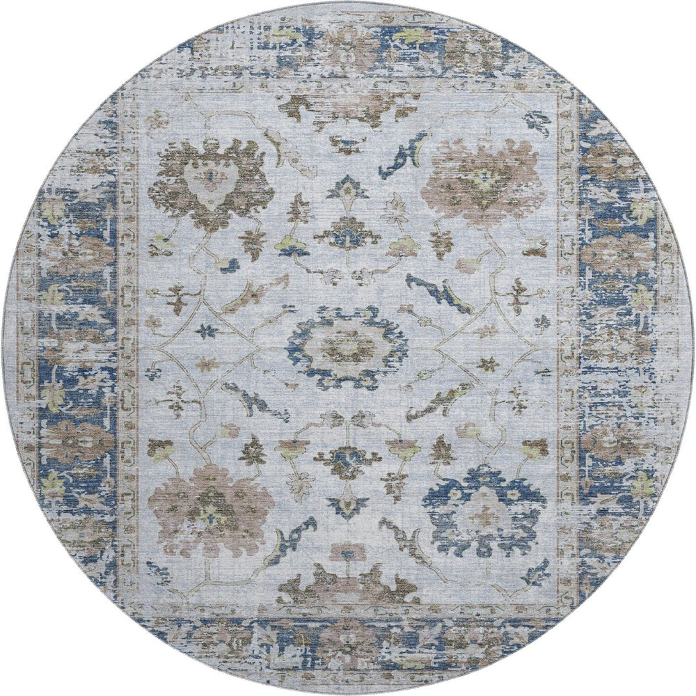 HomeRoots 8' X 10' Blue Gray & Taupe Washable Oriental Area Rug – Stain Resistant, UV Protected & Durable Design 709870