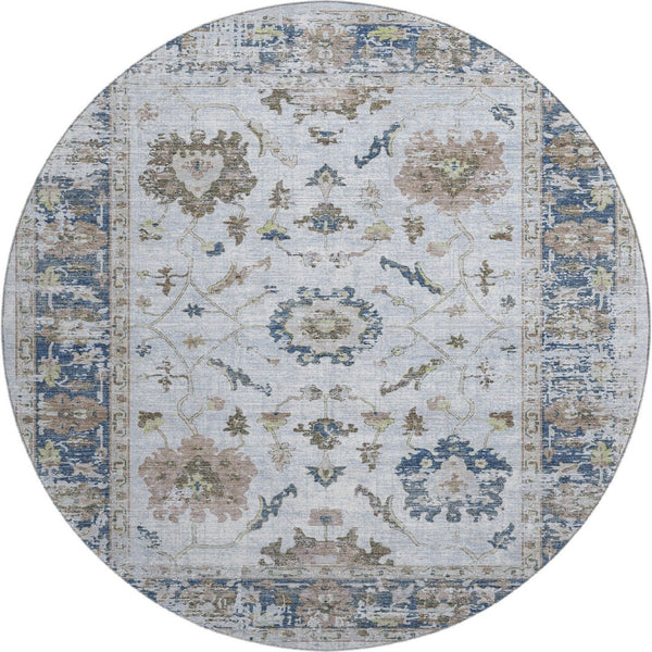 HomeRoots 8' X 10' Blue Gray & Taupe Washable Oriental Area Rug – Stain Resistant, UV Protected & Durable Design 709870