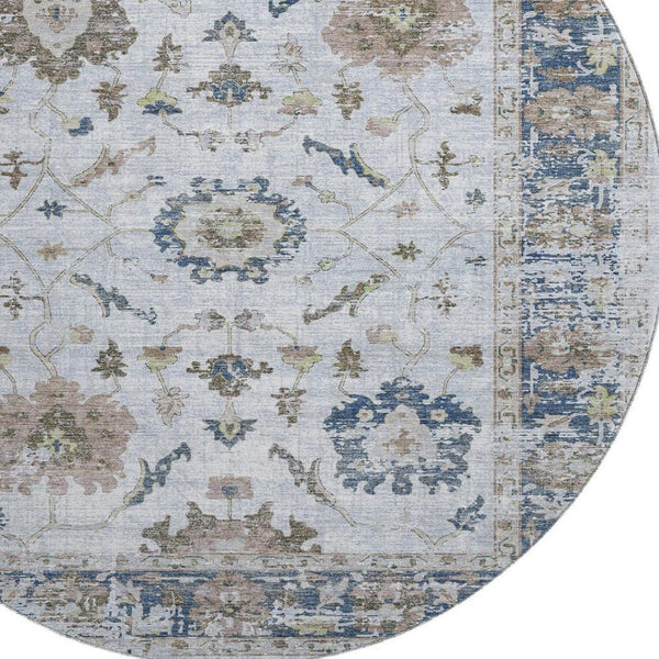 HomeRoots 8' X 10' Blue Gray & Taupe Washable Oriental Area Rug – Stain Resistant, UV Protected & Durable Design 709870