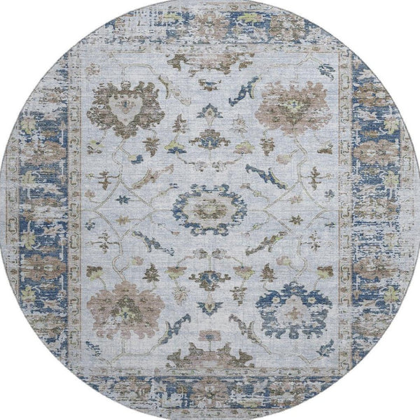 HomeRoots 8' X 10' Blue Gray & Taupe Washable Oriental Area Rug – Stain Resistant, UV Protected & Durable Design 709870