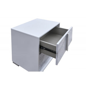 English Elm White/silver Lacquer Nightstand with Marble Panel Drawers for Modern Bedroom Decor B011P496278