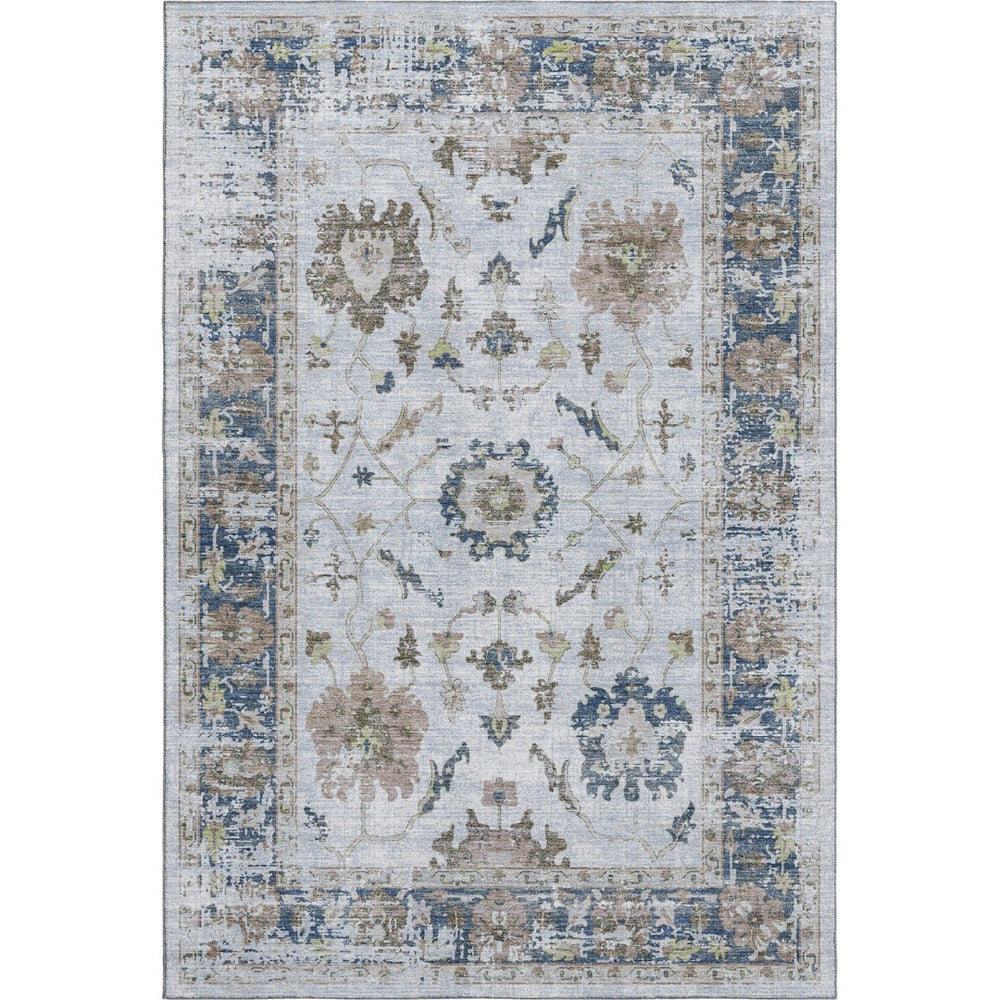 HomeRoots 9' X 12' Washable Blue Gray & Taupe Oriental Area Rug with UV Protection for Family-Friendly Spaces 709871