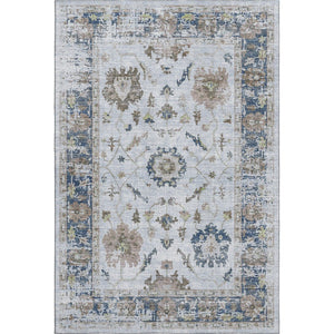 HomeRoots 9' X 12' Washable Blue Gray & Taupe Oriental Area Rug with UV Protection for Family-Friendly Spaces 709871