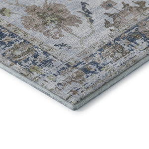 HomeRoots 9' X 12' Washable Blue Gray & Taupe Oriental Area Rug with UV Protection for Family-Friendly Spaces 709871
