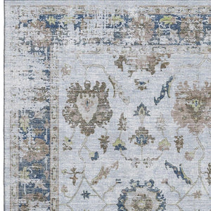 HomeRoots 9' X 12' Washable Blue Gray & Taupe Oriental Area Rug with UV Protection for Family-Friendly Spaces 709871