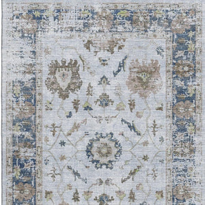 HomeRoots 9' X 12' Washable Blue Gray & Taupe Oriental Area Rug with UV Protection for Family-Friendly Spaces 709871