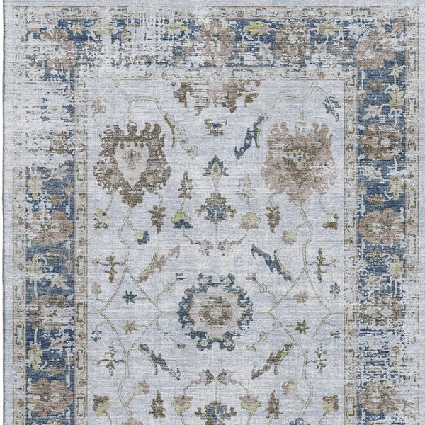 HomeRoots 9' X 12' Washable Blue Gray & Taupe Oriental Area Rug with UV Protection for Family-Friendly Spaces 709871