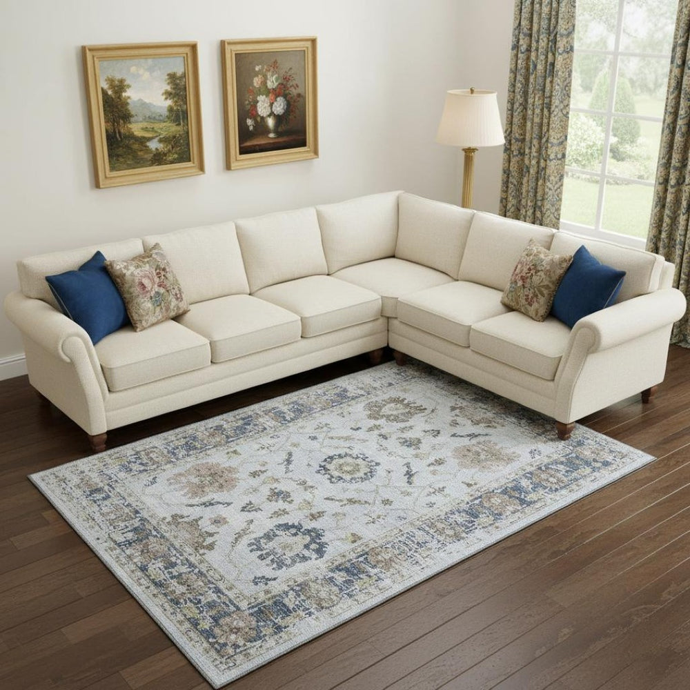 HomeRoots 10' X 14' Blue Gray & Taupe Washable Oriental Area Rug - Durable, UV Protected for Family Spaces! 709872