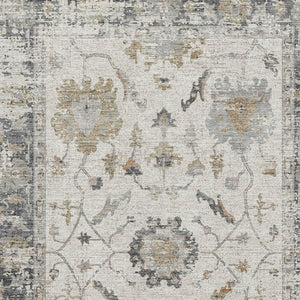 HomeRoots 5' X 8' Ivory Taupe & Gray Oriental Area Rug - Machine Washable, UV Protected, Pet Friendly Charm 709874