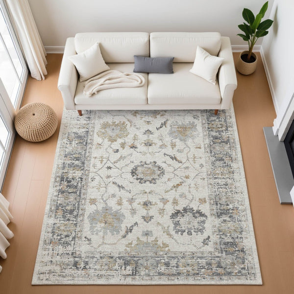 HomeRoots 8' Elegant Ivory Taupe Gray Round Rug - Washable, UV Protected, Stain Resistant, Family Friendly 709875