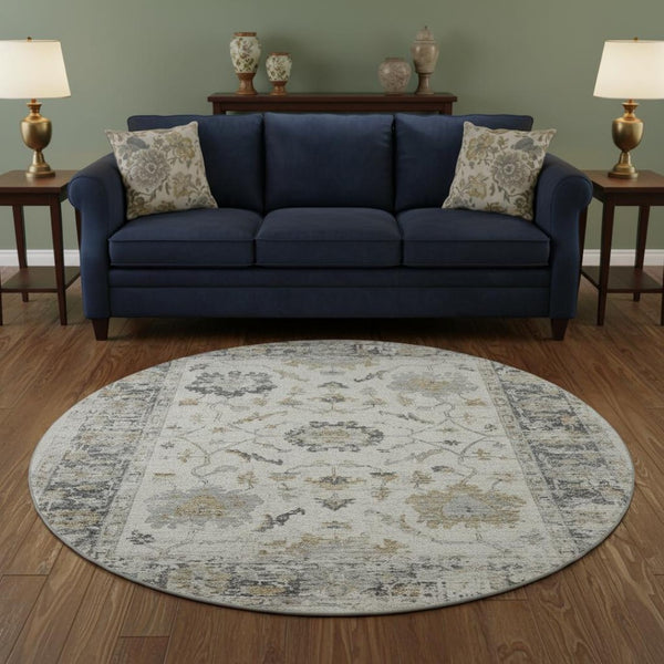 HomeRoots 8' X 10' Ivory Taupe Gray Oriental Washable Area Rug - Durable, Stain-Resistant, UV Protected Elegance 709876