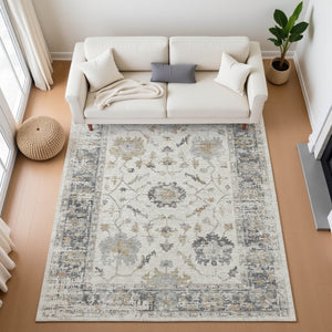 HomeRoots 9' X 12' Washable Ivory, Taupe & Gray Oriental Area Rug with UV Protection for Kids & Pets 709877