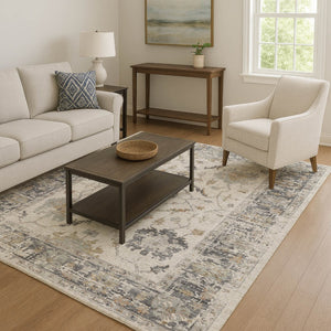 HomeRoots 9' X 12' Washable Ivory, Taupe & Gray Oriental Area Rug with UV Protection for Kids & Pets 709877