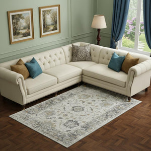 HomeRoots 10' X 14' Elegant Ivory Taupe & Gray Oriental Washable Area Rug with UV Protection & Durability 709878