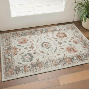 HomeRoots 5' X 8' Linen Ivory & Salmon Washable Area Rug - Durable, Stylish, Stain-Resistant with UV Protection 709880