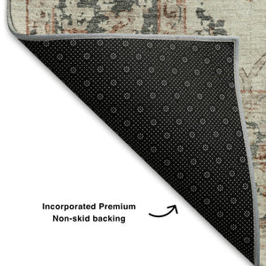 HomeRoots 5' X 8' Linen Ivory & Salmon Washable Area Rug - Durable, Stylish, Stain-Resistant with UV Protection 709880