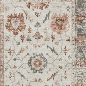HomeRoots 5' X 8' Linen Ivory & Salmon Washable Area Rug - Durable, Stylish, Stain-Resistant with UV Protection 709880