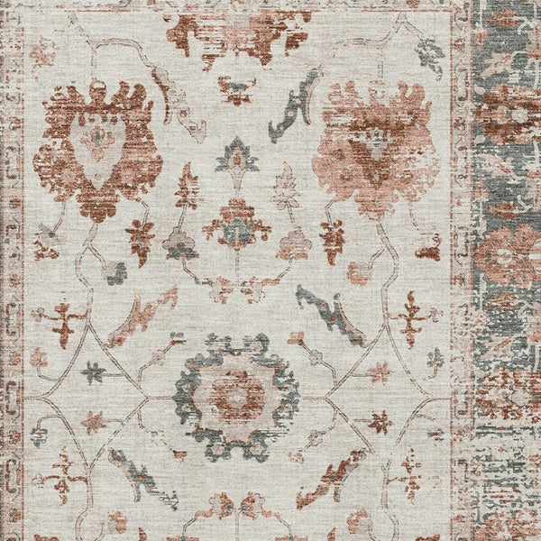 HomeRoots 5' X 8' Linen Ivory & Salmon Washable Area Rug - Durable, Stylish, Stain-Resistant with UV Protection 709880