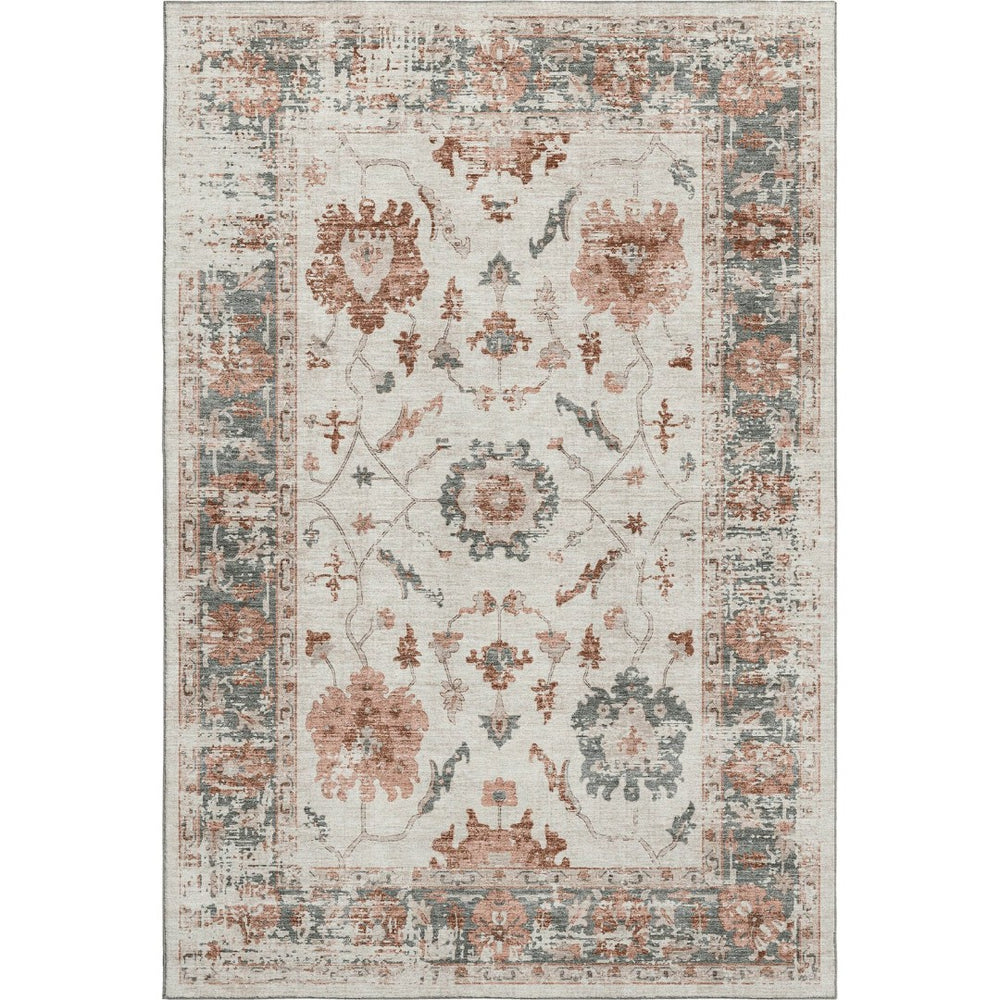 HomeRoots 8' Washable Linen Ivory and Salmon Round Rug - UV Protected, Durable, Stylish for Busy Homes 709881