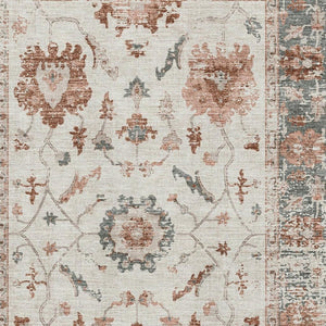HomeRoots 8' Washable Linen Ivory and Salmon Round Rug - UV Protected, Durable, Stylish for Busy Homes 709881