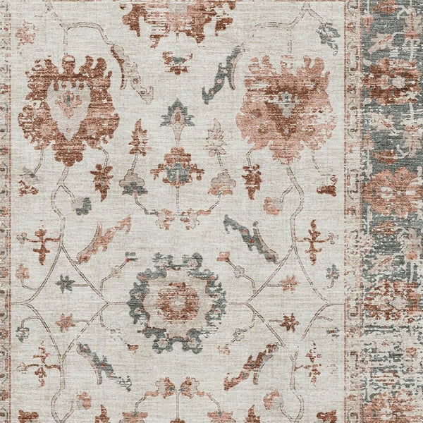 HomeRoots 8' Washable Linen Ivory and Salmon Round Rug - UV Protected, Durable, Stylish for Busy Homes 709881