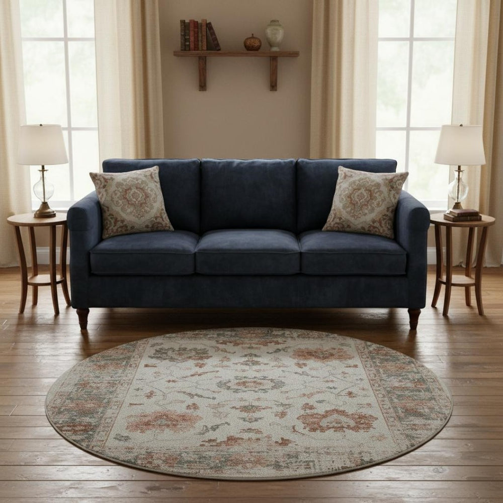 HomeRoots 8' X 10' Linen Ivory & Salmon Oriental Area Rug – Washable, Durable, UV-Protected for Stylish Homes 709882