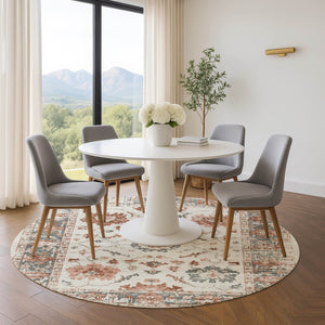 HomeRoots 8' X 10' Linen Ivory & Salmon Oriental Area Rug – Washable, Durable, UV-Protected for Stylish Homes 709882