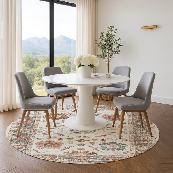 HomeRoots 8' X 10' Linen Ivory & Salmon Oriental Area Rug – Washable, Durable, UV-Protected for Stylish Homes 709882