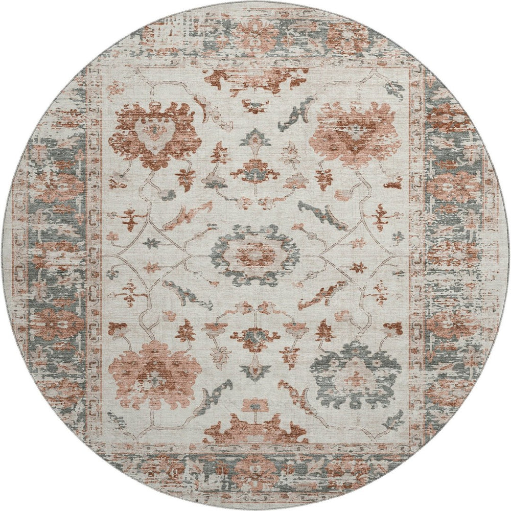 HomeRoots 8' X 10' Linen Ivory & Salmon Oriental Area Rug – Washable, Durable, UV-Protected for Stylish Homes 709882