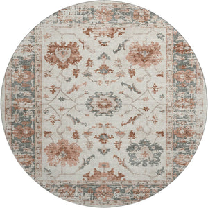 HomeRoots 8' X 10' Linen Ivory & Salmon Oriental Area Rug – Washable, Durable, UV-Protected for Stylish Homes 709882